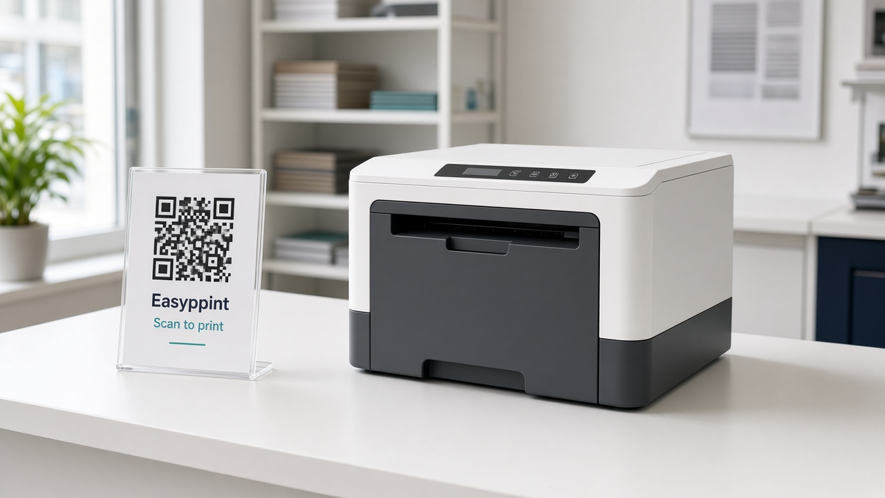 Existing printer with an EasyPprint QR stand